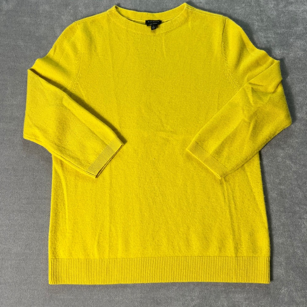 Talbots Pure Cashmere Sweater Yellow Crew Neck 3/4 Sleeve Size L